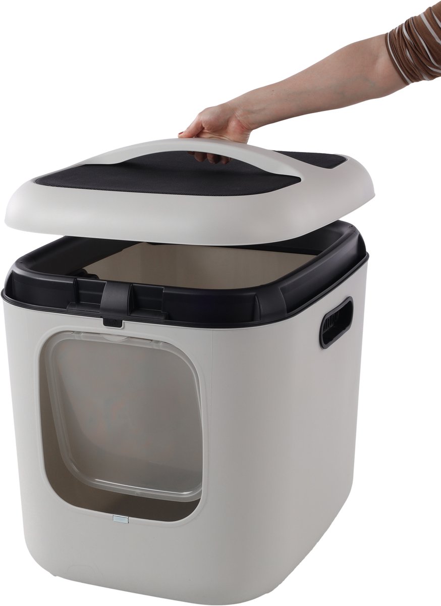 Miniatuur van productfoto 2 van Kattenbak – design line XXL – Flamingo Romy Wit – 61,5x50x57,5 cm – extra ruim – gerecycleerde kunststof – met magnetische deur & koolfilter – makkelijk schoon te maken – voor grote katten