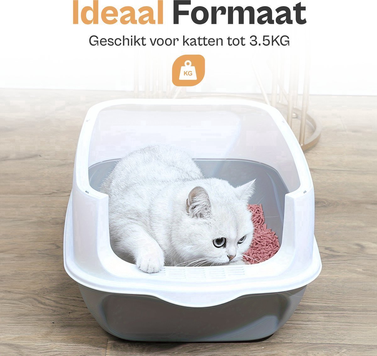 Miniatuur van productfoto 5 van MaxiClean Kattenbak - Wit - 50 x 35 x 34 cm - Voor Grote Katten en Meerdere Katten