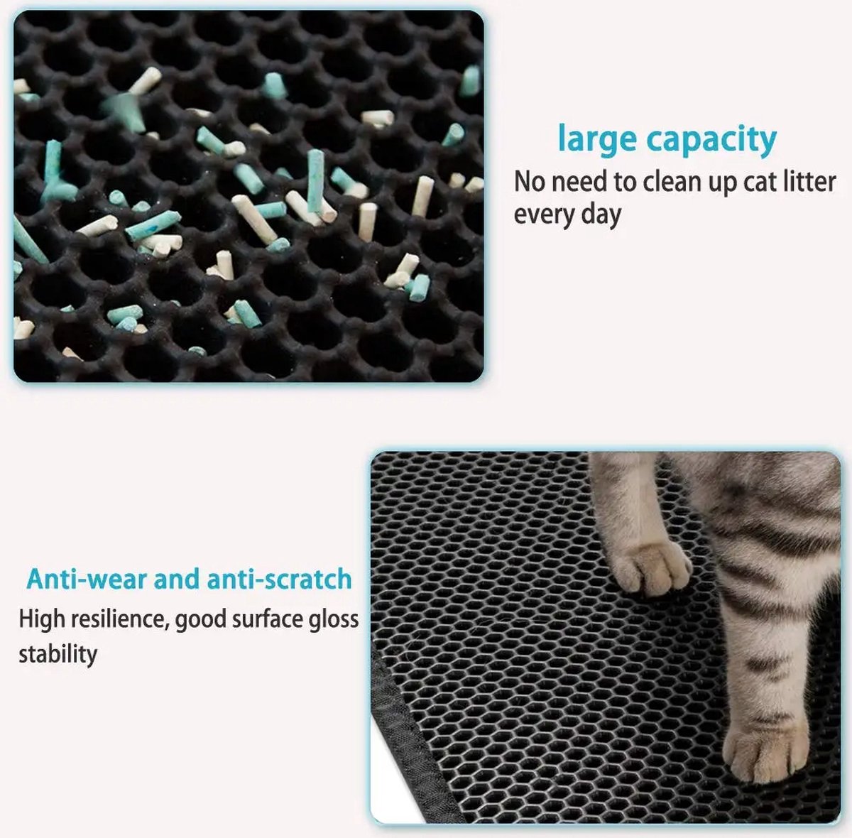 Miniatuur van productfoto 5 van Kattenbakmat, XXL, 60x90 cm, Kattenbakmat Grit Op-vanger, Kattenbakonderlegger, Dubbel laags, Urine En Waterdicht EVA-Materiaal, Kattenpootdesign, Beschermt Vloer En Tapijt, Gemakkelijk Te Reinigen, Grijs