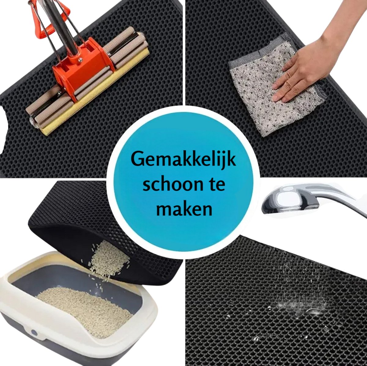 Miniatuur van productfoto 2 van BELIORA XXL Kattenbakmat - 60x90 cm - Kattenbakmat Grit Op-vanger - Dubbel laags - Urine En Waterdicht EVA-Materiaal - Beschermt Vloer En Tapijt – Kattenverzorging – Kattenbak Accessoires - Kat Benodigdheden - Gemakkelijk Te Reinigen - Zwart