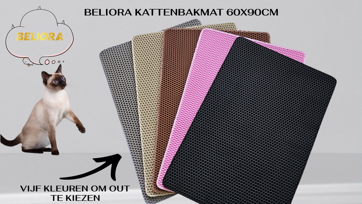 Miniatuur van productfoto 3 van BELIORA XXL Kattenbakmat - 60x90 cm - Kattenbakmat Grit Op-vanger - Dubbel laags - Urine En Waterdicht EVA-Materiaal - Beschermt Vloer En Tapijt – Kattenverzorging – Kattenbak Accessoires - Kat Benodigdheden - Gemakkelijk Te Reinigen - Zwart
