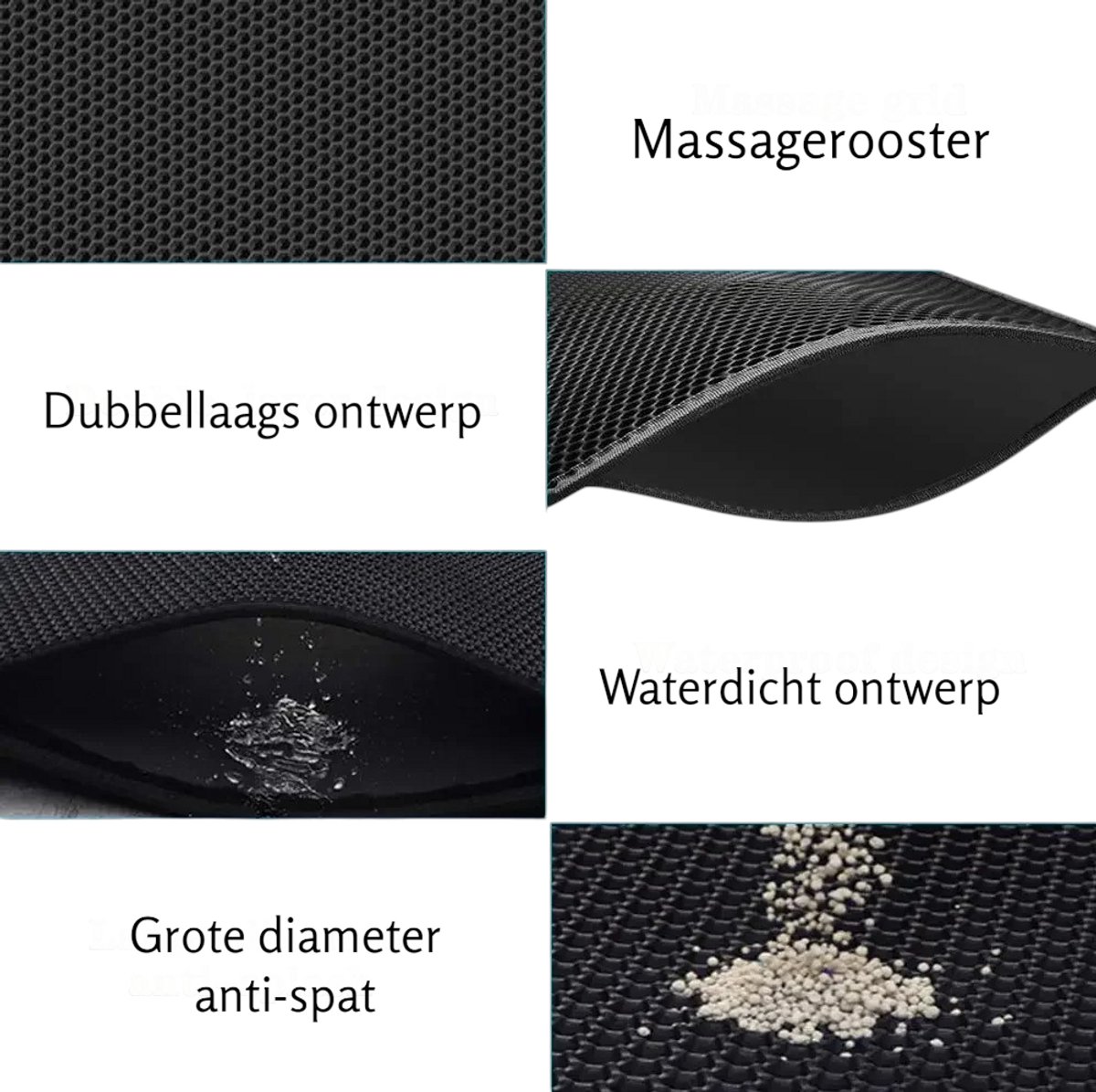 Miniatuur van productfoto 5 van BELIORA XXL Kattenbakmat - 60x90 cm - Kattenbakmat Grit Op-vanger - Dubbel laags - Urine En Waterdicht EVA-Materiaal - Beschermt Vloer En Tapijt – Kattenverzorging – Kattenbak Accessoires - Kat Benodigdheden - Gemakkelijk Te Reinigen - Zwart