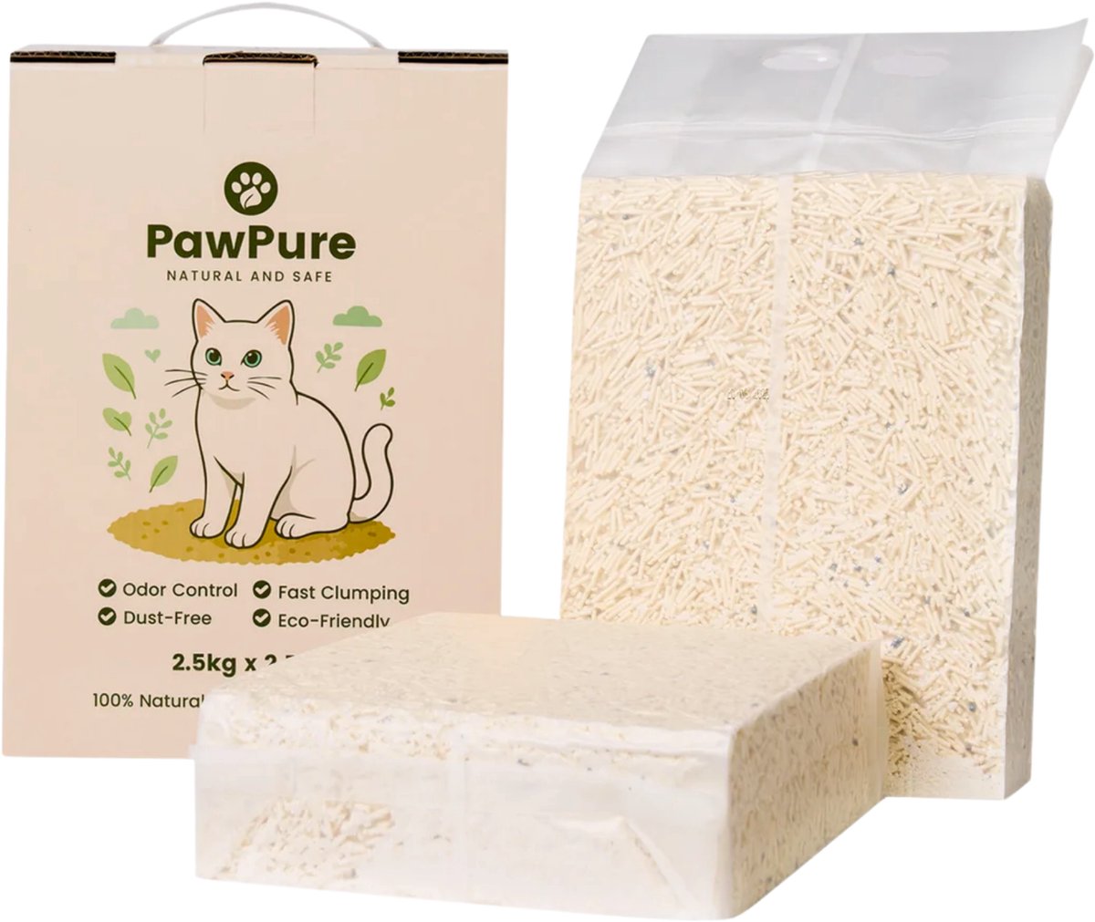 Miniatuur van productfoto 5 van PawPure Kattenbakvulling Tofu & Cassave 5kg (2×2,5kg) - Stofvrij - Snel Klonterend - Geurcontrole