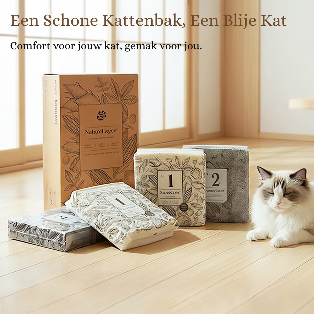 Miniatuur van productfoto 6 van EcoPawPaw NatureLayer Hybride Kattenbakvulling Starterset – Cassave & Bentoniet Kattenbakvulling – 4 Zakken + Kartonnen Krabplank – Stofarm – Sterke Klontvorming – Geurcontrole