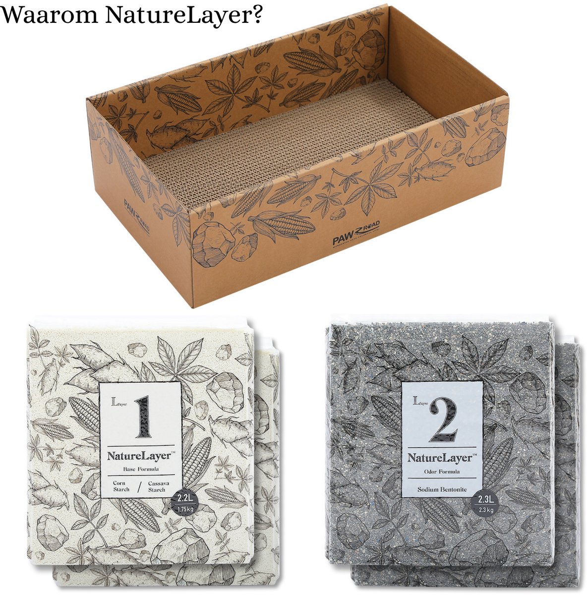 Miniatuur van productfoto 9 van EcoPawPaw NatureLayer Hybride Kattenbakvulling Starterset – Cassave & Bentoniet Kattenbakvulling – 4 Zakken + Kartonnen Krabplank – Stofarm – Sterke Klontvorming – Geurcontrole
