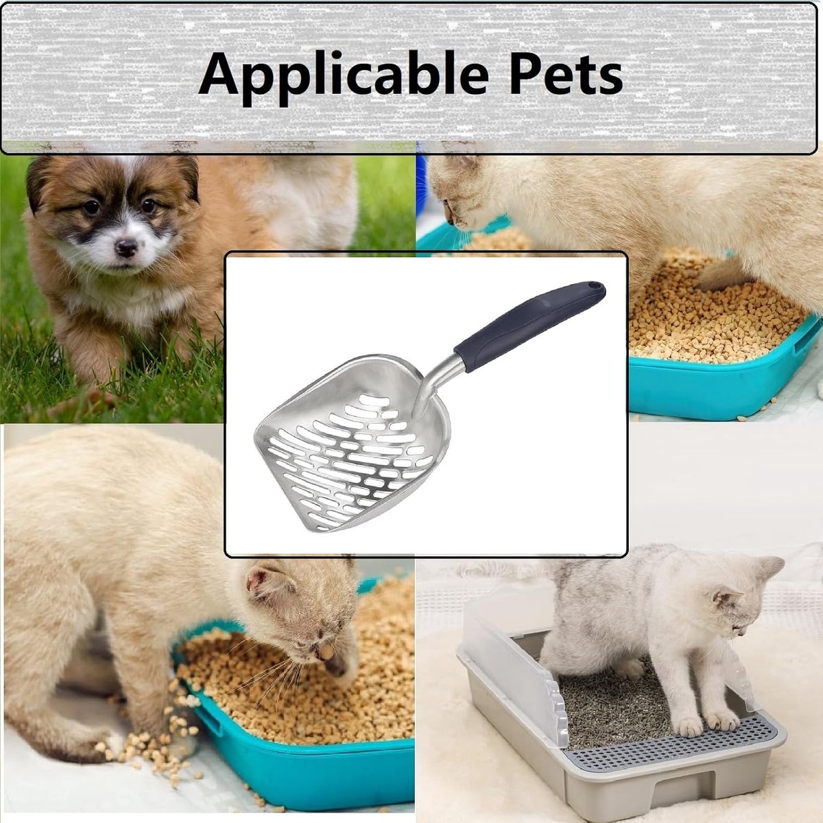 Miniatuur van productfoto 3 van Metalen Kattenbakschep - Ergonomische Kattenbak Zeef met Lange Steel - Duurzaam Aluminium Poepschepje - Antiaanbak Kattenbakvulling Schep - Zwart