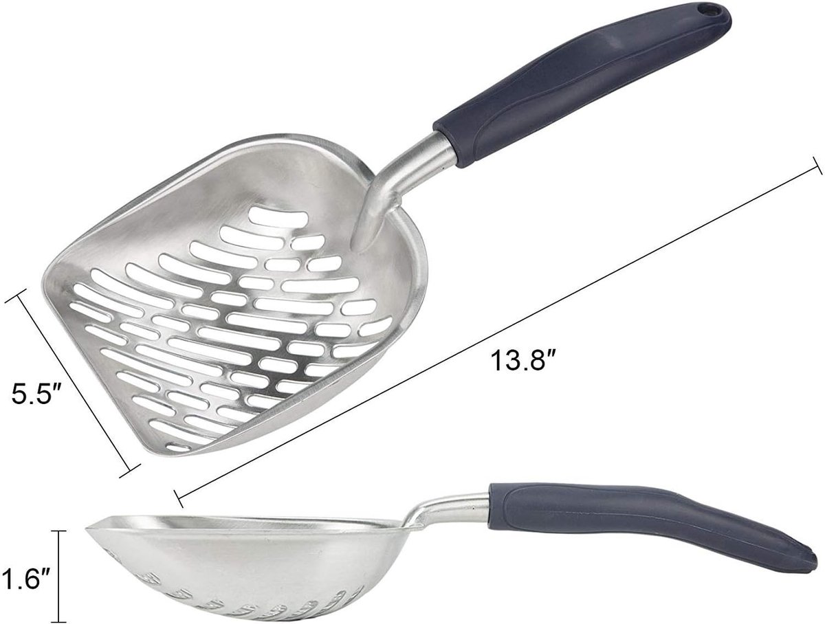 Miniatuur van productfoto 4 van Metalen Kattenbakschep - Ergonomische Kattenbak Zeef met Lange Steel - Duurzaam Aluminium Poepschepje - Antiaanbak Kattenbakvulling Schep - Zwart
