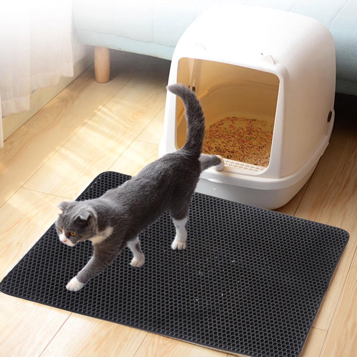 Miniatuur van productfoto 4 van ElegaPet Kattenbak mat 55x75cm - Grijs Katten grit opvanger - Waterdicht met een dubbele laag - Cat litter mat - Kattenbak accessoires - Uitloopmat - schoonloopmat kattenbak - gritmat 55x75 cm cm