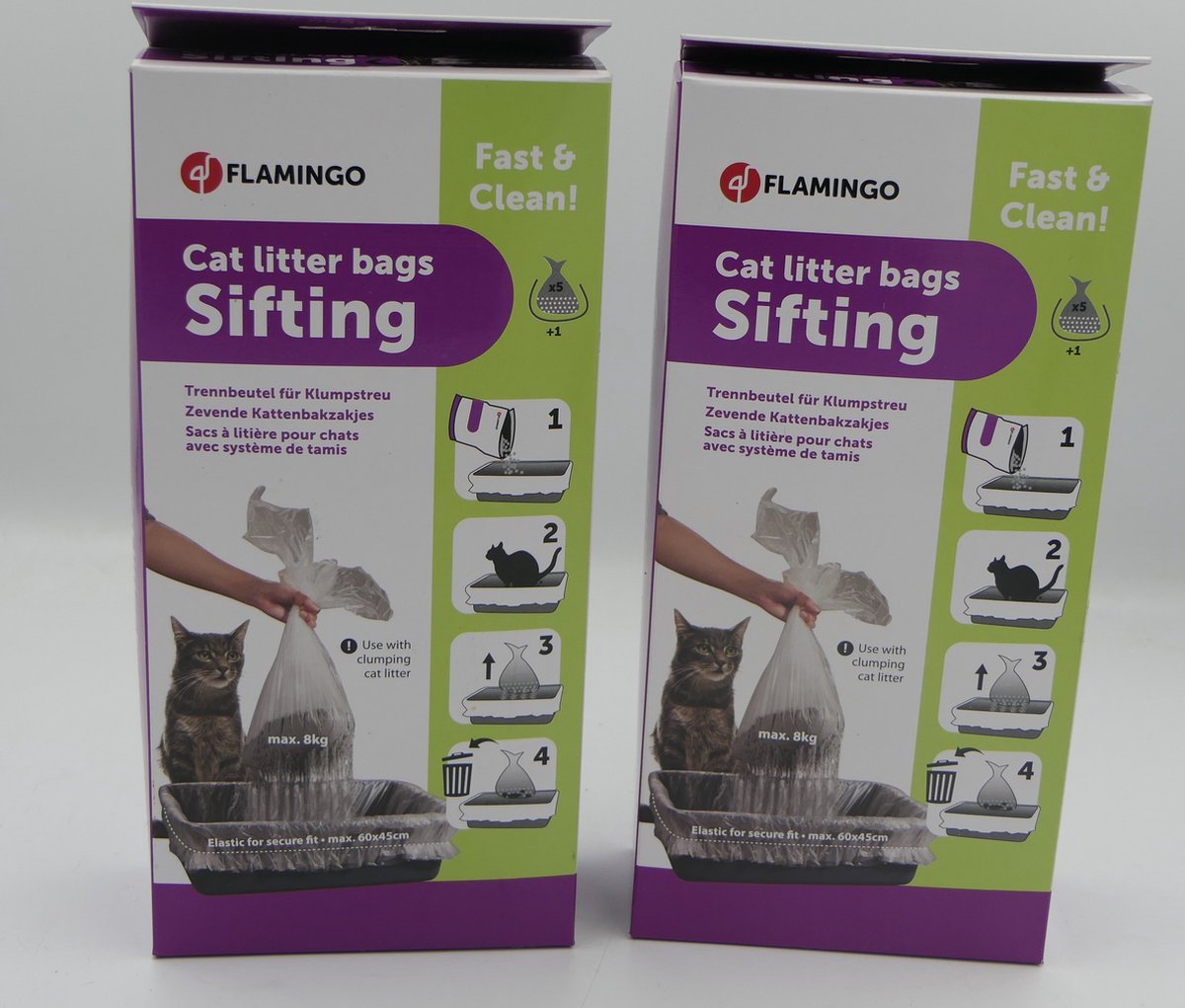 Miniatuur van productfoto 2 van 2 X flamingo kattenbak zeef zakken x5 +1 = x10 + 2 . Snel en makkelijk verversen van uw kattenbakvoor kattenbak max 60 x 45 cm voor gebruik met clumbing kattenbakvulling