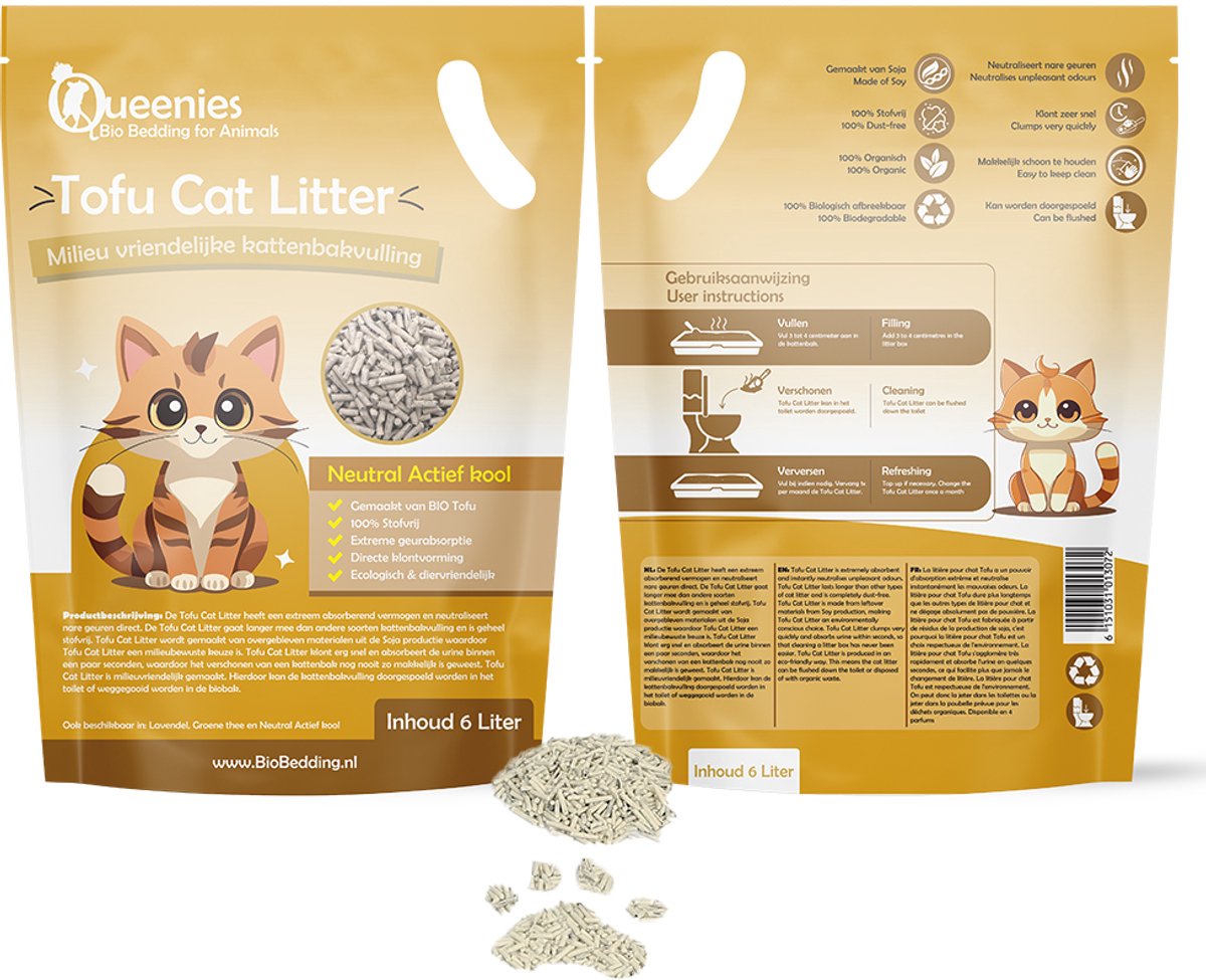 Miniatuur van productfoto 2 van 36 liter Tofu Cat Litter Neutraal - 15 KG - Biologisch afbreekbare kattenbakkorrel