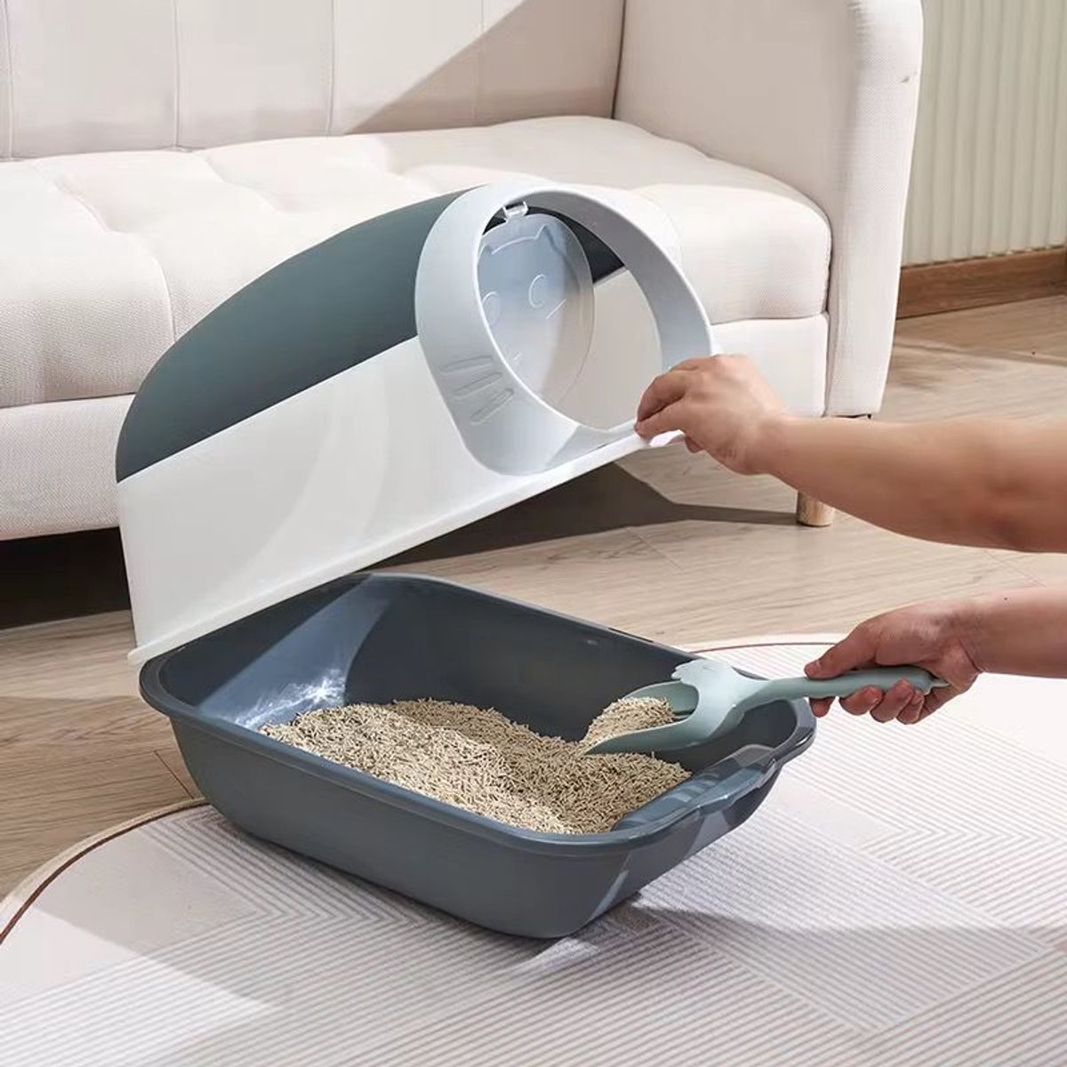 Miniatuur van productfoto 2 van Kattenbak met Kap – Plastic Katten Toilet Box – Hygiënische Kattenbak met Kattenkop Design – Eenvoudig Schoon te Maken – 20L