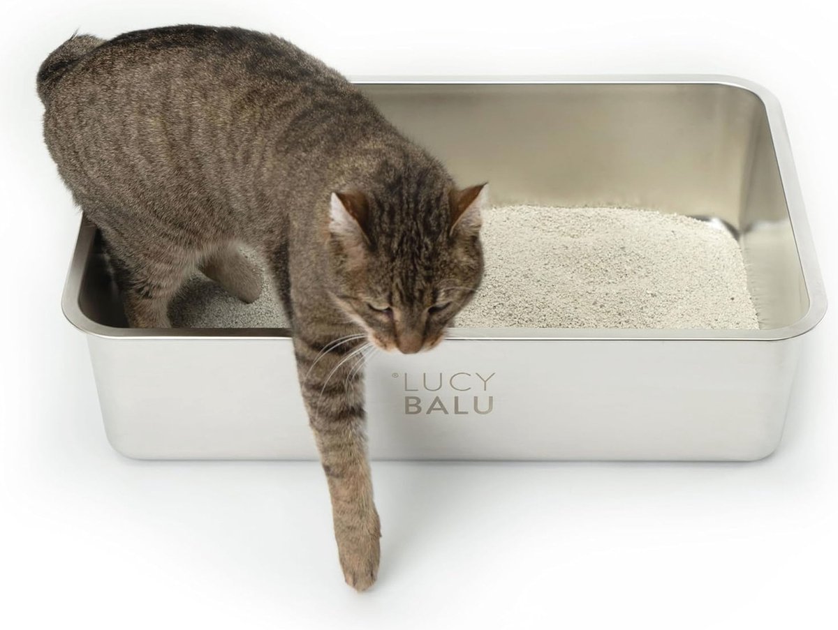 Miniatuur van productfoto 6 van Clord - RVS Kattenbak XXL - Geurvrije Open Kattenbak - Moderne Hop-in Kattenbak Zonder Deksel - Katten Toilet met RVS Kom