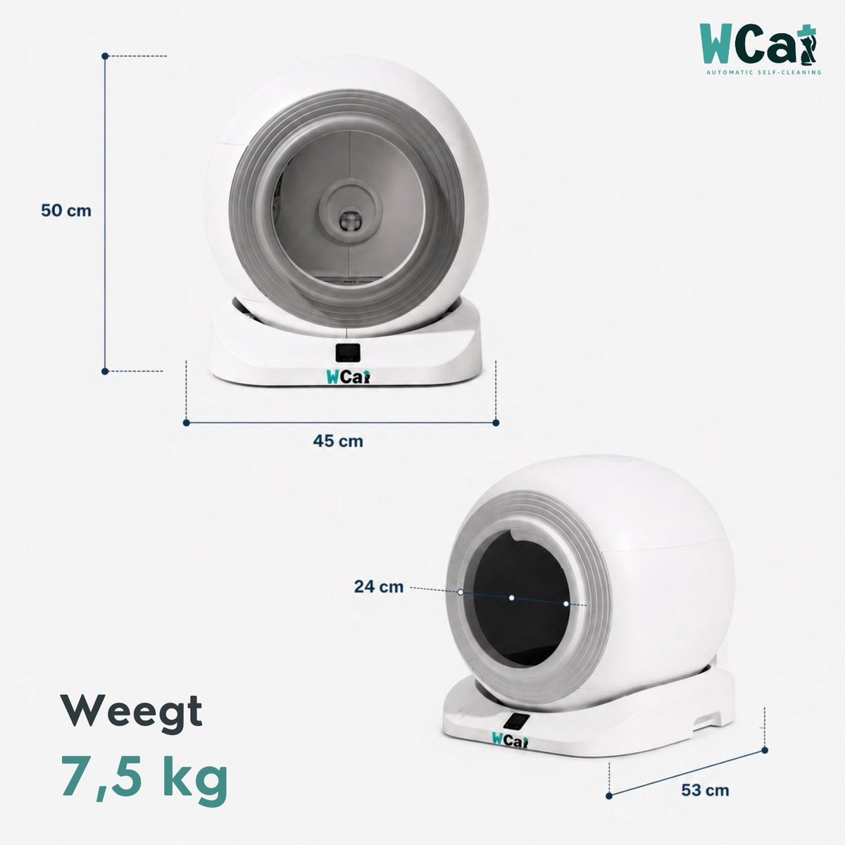Automatische Kattenbak - Zelfreinigende Kattenbak - Inclusief App - Met kattenbakmat en 3 rollen opvangzakjes - 82L XXL- WCAT K1200