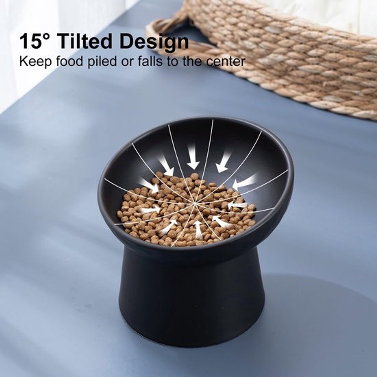 Miniatuur van productfoto 2 van Voerbak voor huisdieren - Zwarte verhoogde kattenbak - Keramische gekantelde kattenbak - Keramische kattenbak met hoge poten - Voer- en waterbak voor katten - Voerbak voor huisdieren voor katten en kleine honden - Zwart