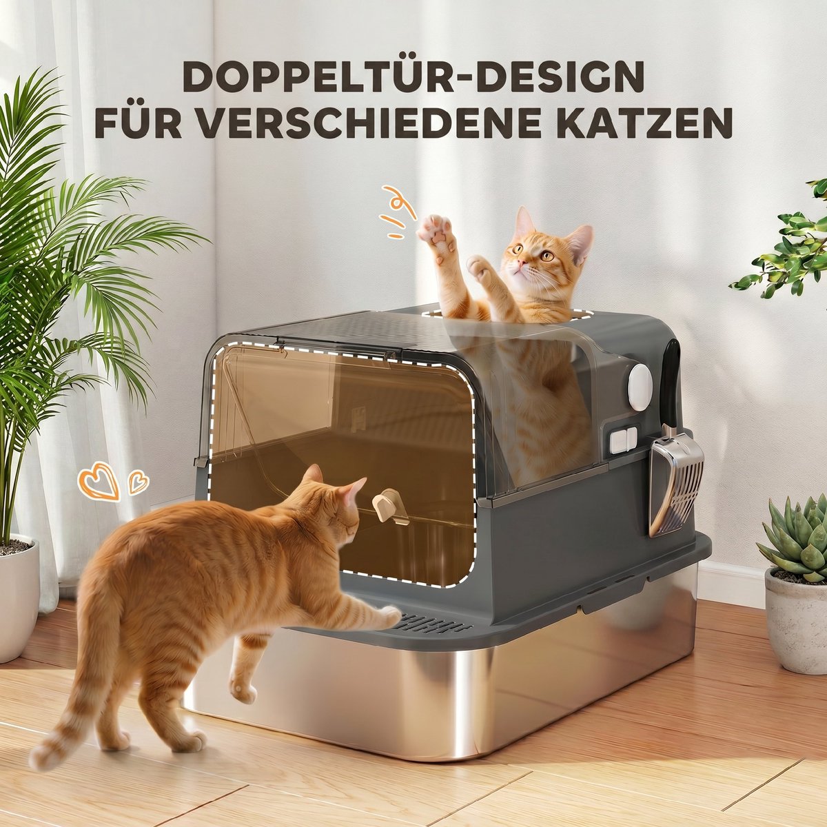 Miniatuur van productfoto 8 van Kattenbak RVS met Deksel XXL 72L - Ideaal voor grote en meerdere katten - Dubbele deuren - Pedaalbediening - Lekbestendig ontwerp - Inclusief schep