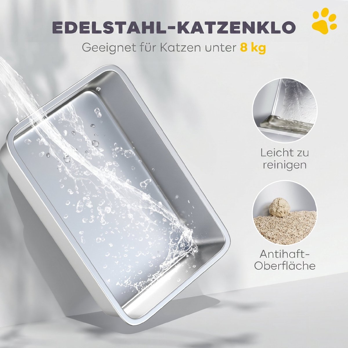 Miniatuur van productfoto 5 van Kattenbak met deksel - Vooringang - Bovenuitgang - Inclusief schep - Roestvrij staal - Tot 8 kg