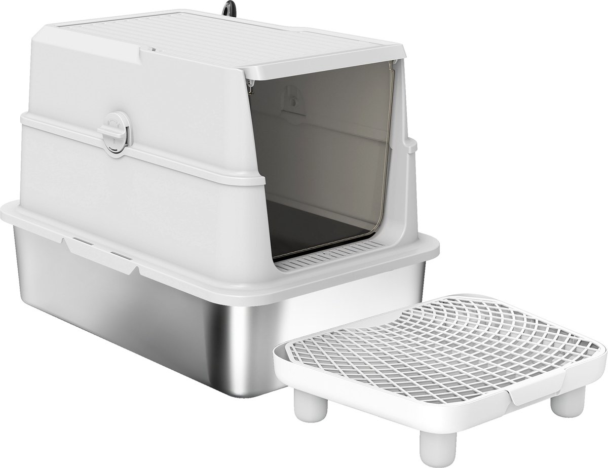 Miniatuur van productfoto 2 van Kattenbak Roestvrijstalen XL - Grote binnenruimte - Inclusief schep - Lichtgrijs - Duurzaam materiaal - Eenvoudig schoon te maken