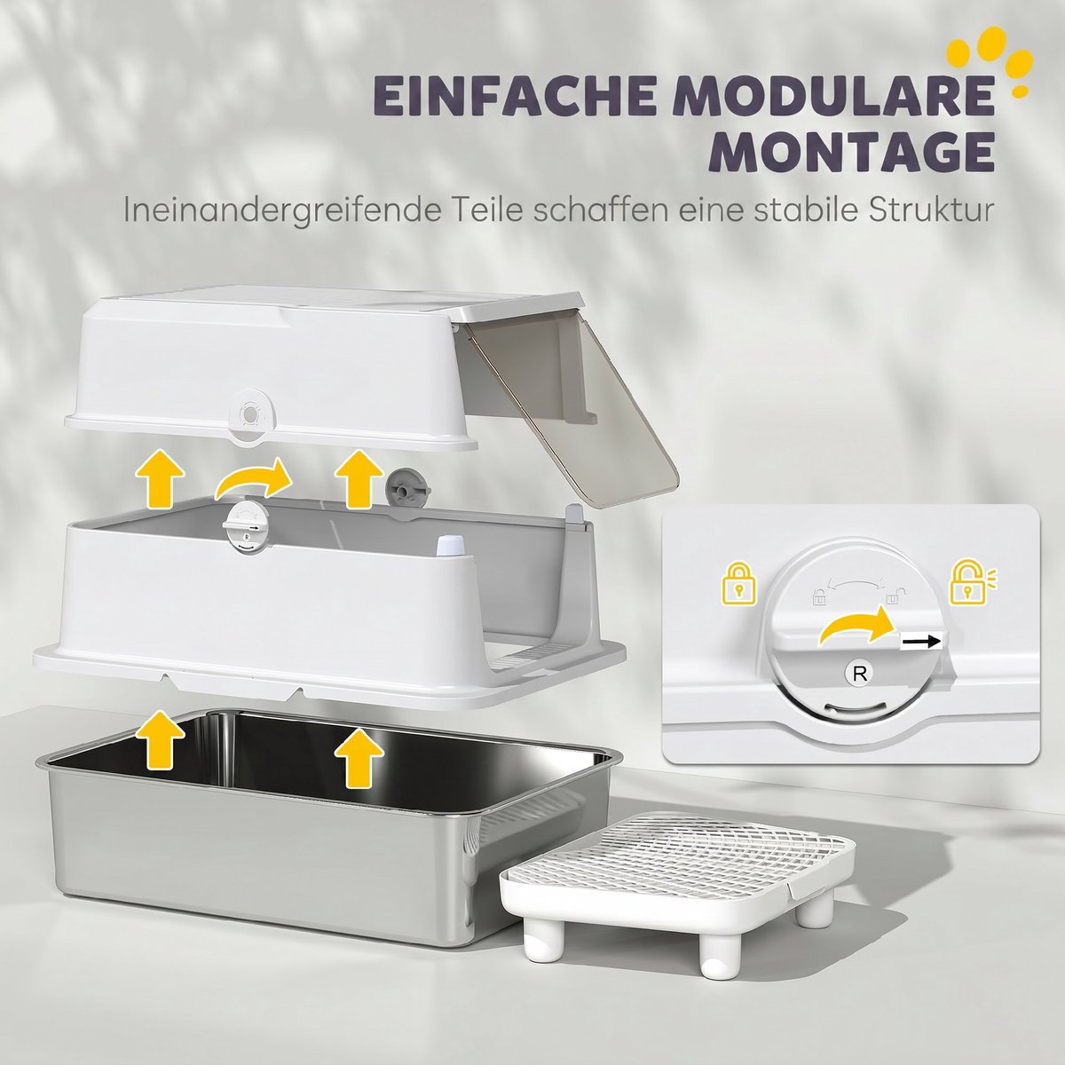 Miniatuur van productfoto 9 van Kattenbak Roestvrijstalen XL - Grote binnenruimte - Inclusief schep - Lichtgrijs - Duurzaam materiaal - Eenvoudig schoon te maken
