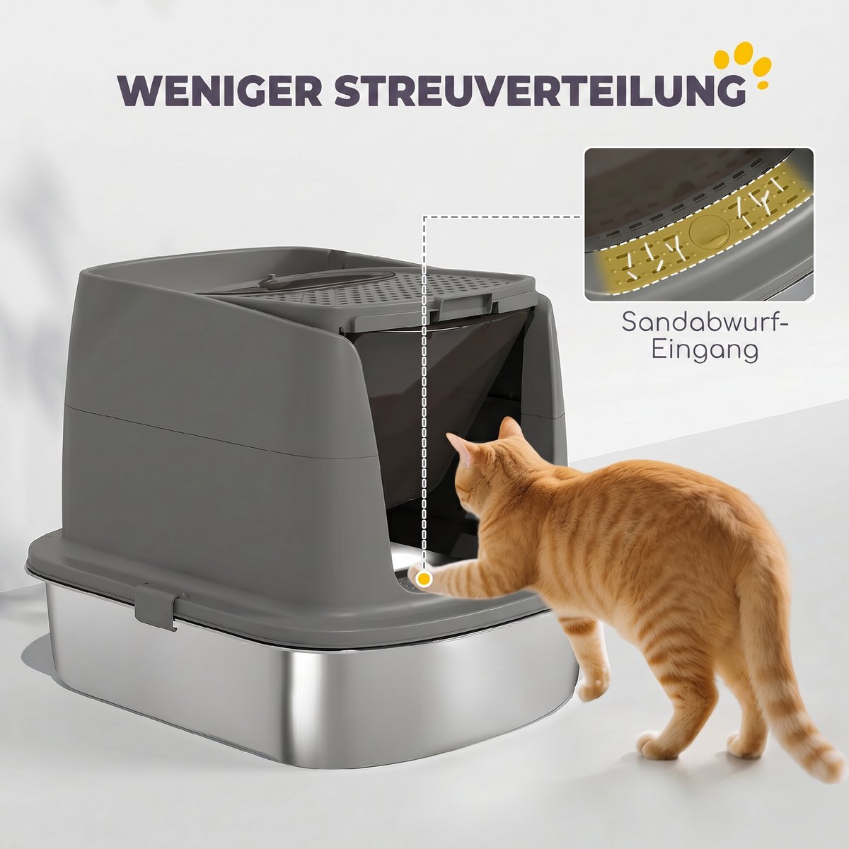 Miniatuur van productfoto 7 van Grote roestvrijstalen kattenbak - gesloten ontwerp - metalen schep - geurzakje - donkergrijs - groot formaat