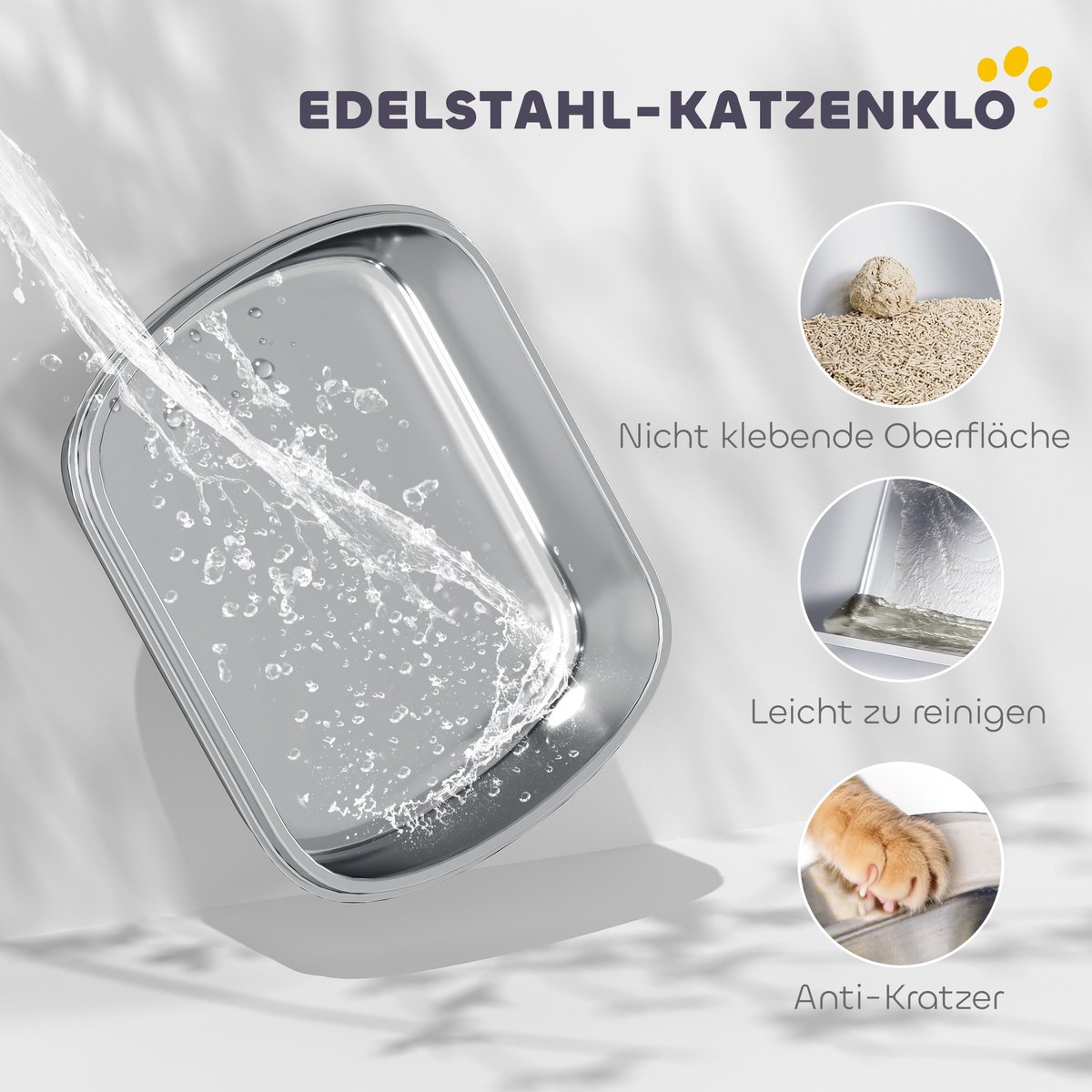 Miniatuur van productfoto 5 van Kattenbak Roestvrijstaal met deksel - Inclusief opvangbak en schepje - Voor katten tot 5 kg - Eenvoudig te reinigen - Afmetingen 52,4 x 41,3 x 42 cm - Kleur wit