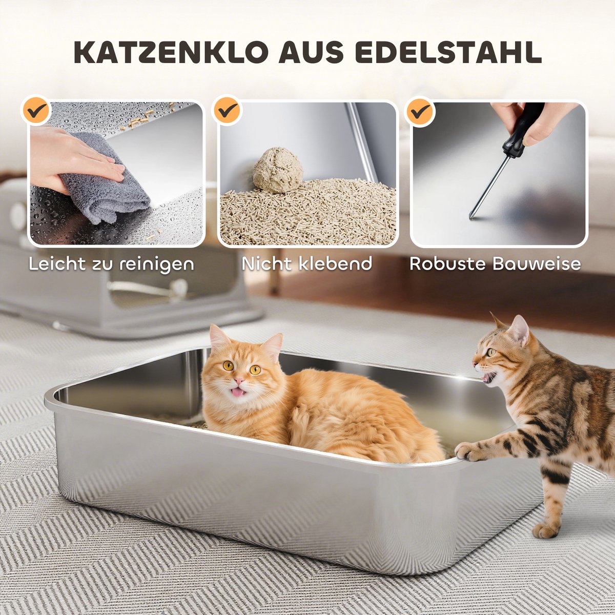 Miniatuur van productfoto 6 van Cellista XXL Kattenbak Grote Katten - RVS Kattenbak met Deksel - Geurloze Katten Toilet - Top Entry Kattenbak - Anti Lek - Inclusief Schep - 70 cm
