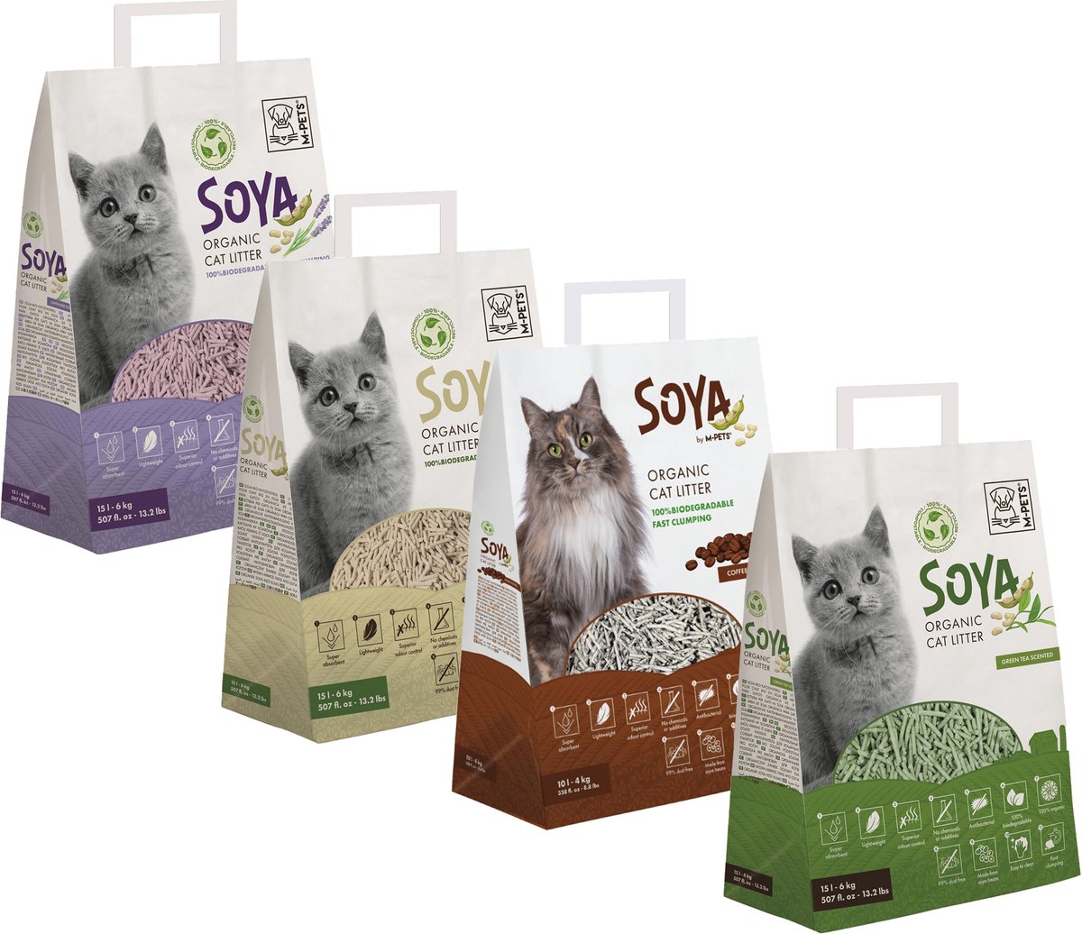Miniatuur van productfoto 2 van M-PETS - Soya Kattenbakvulling - 4 kg - 10 L - Thee Geur