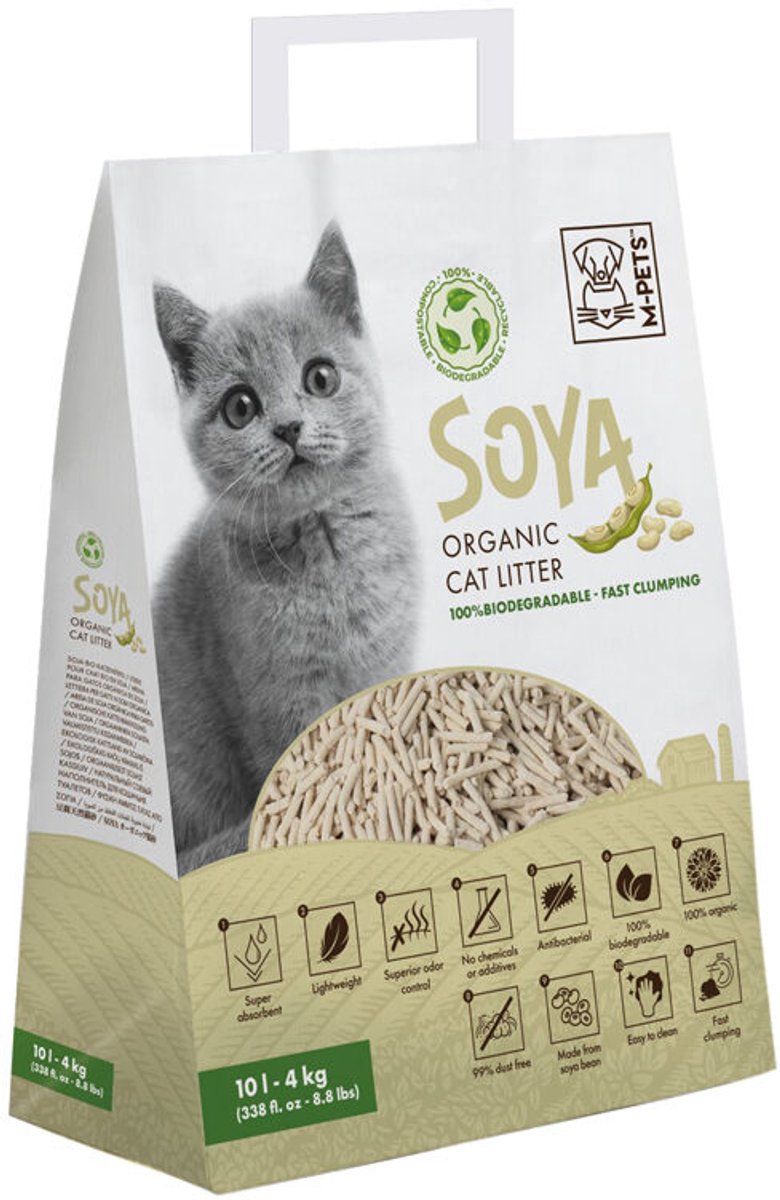 Miniatuur van productfoto 3 van M-PETS - Soya Kattenbakvulling - 4 kg - 10 L - Thee Geur