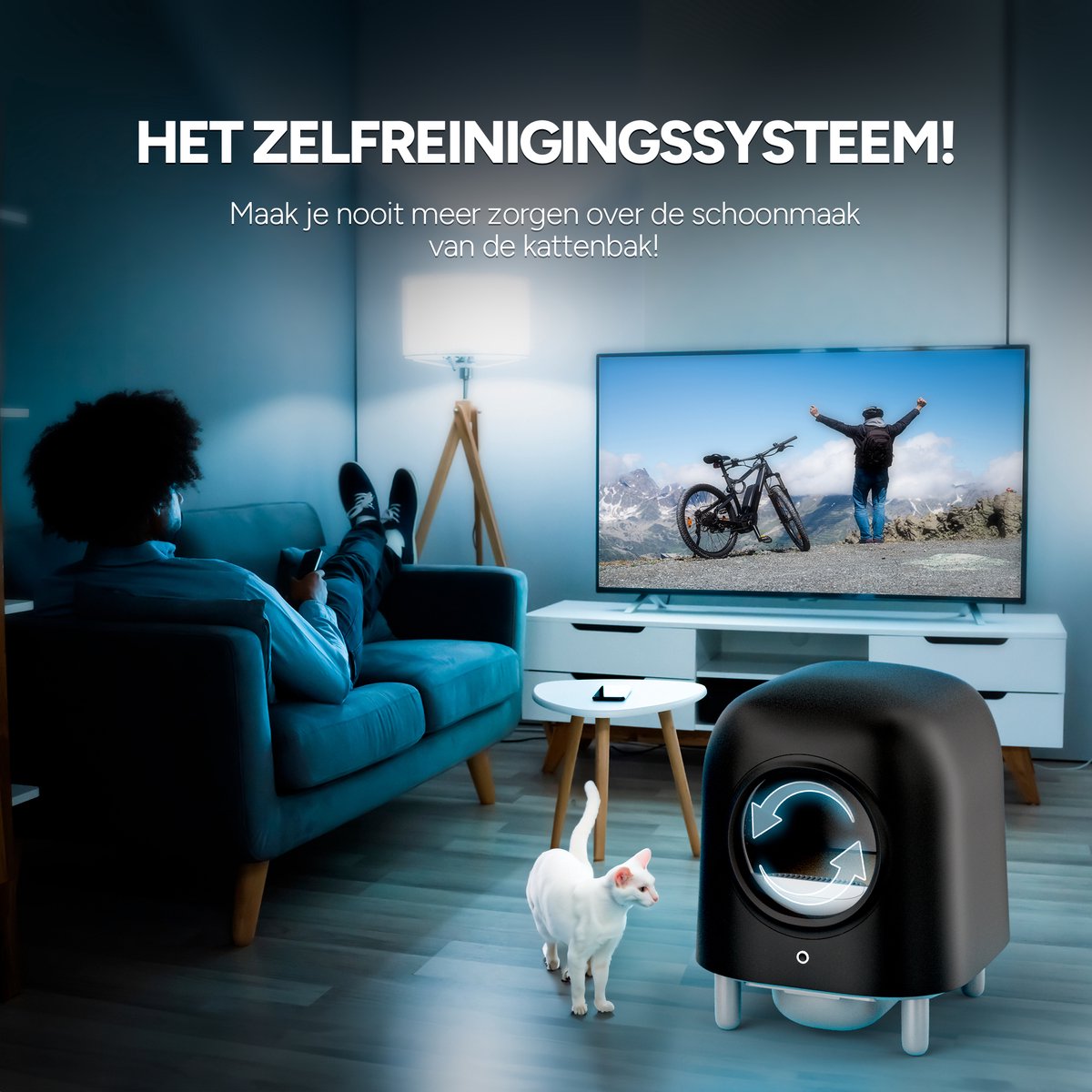 Petree Cube Zelfreinigende Kattenbak Automatisch - met App - Zwart - incl Mat Luchtverfrisser en 1 rol Afvalzakje