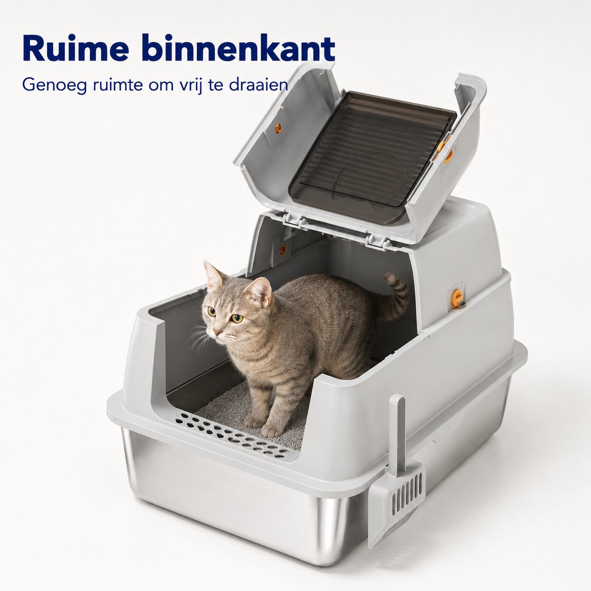 Productfoto 1 van YYchan RVS Kattenbak XL - Kattentoilet Roestvrijstaal - Formaat met 60x40x45cm- Geschikt voor 1-2 Grote Katten tot 15kg - Duurzaam Metaal voor Grote Katten & Kittens - Hygiënisch & Geurvrij - Inclusief Schep - Donker Grijs