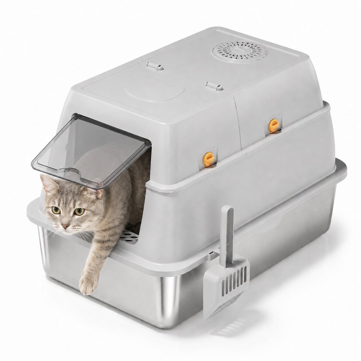Miniatuur van productfoto 4 van YYchan RVS Kattenbak XL - Kattentoilet Roestvrijstaal - Formaat met 60x40x45cm- Geschikt voor 1-2 Grote Katten tot 15kg - Duurzaam Metaal voor Grote Katten & Kittens - Hygiënisch & Geurvrij - Inclusief Schep - Donker Grijs