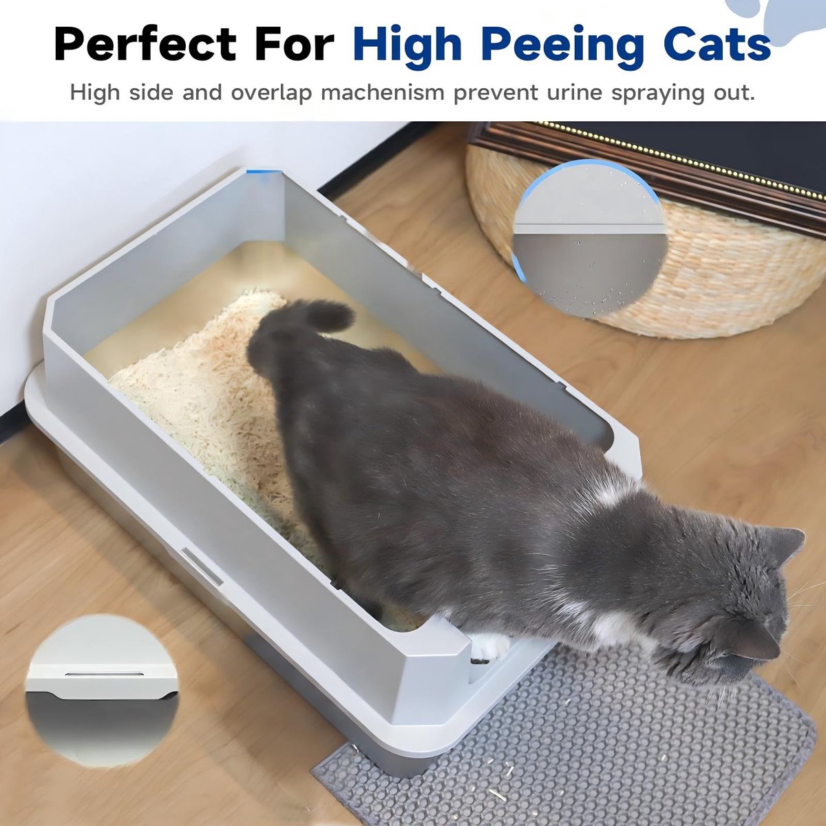 Miniatuur van productfoto 2 van YYchan RVS Kattenbak XL - Kattentoilet Roestvrijstaal - Formaat met 60x40x45cm- Geschikt voor 1-2 Grote Katten tot 15kg - Duurzaam Metaal voor Grote Katten & Kittens - Hygiënisch & Geurvrij - Inclusief Schep - Licht Grijs