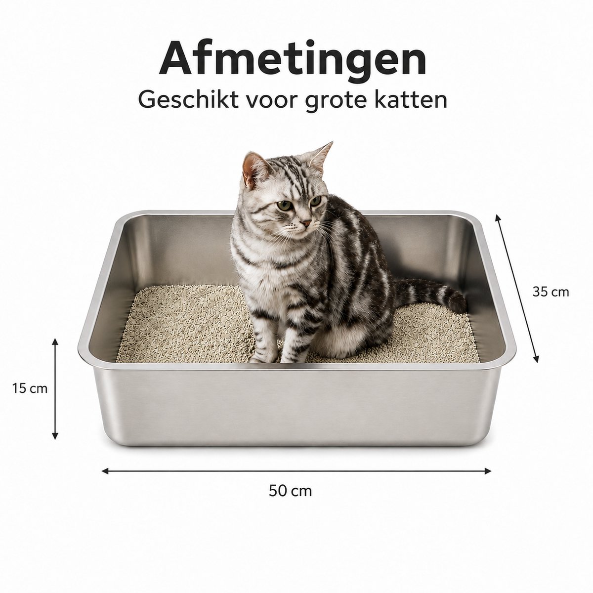 Miniatuur van productfoto 12 van YYCHAN RVS Kattenbak - Groot Open Kattentoilet - XXL - 50x35x15cm - Inclusief Siliconen Anti-slip -Hygiënisch & Anti-geur - XXL