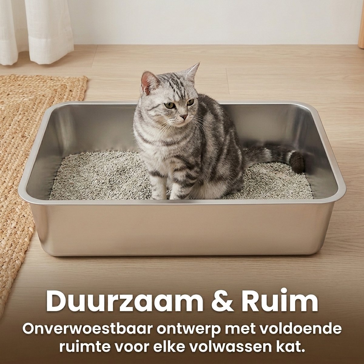 Miniatuur van productfoto 6 van YYCHAN RVS Kattenbak - Groot Open Kattentoilet - XXL - 50x35x15cm - Inclusief Siliconen Anti-slip -Hygiënisch & Anti-geur - XXL