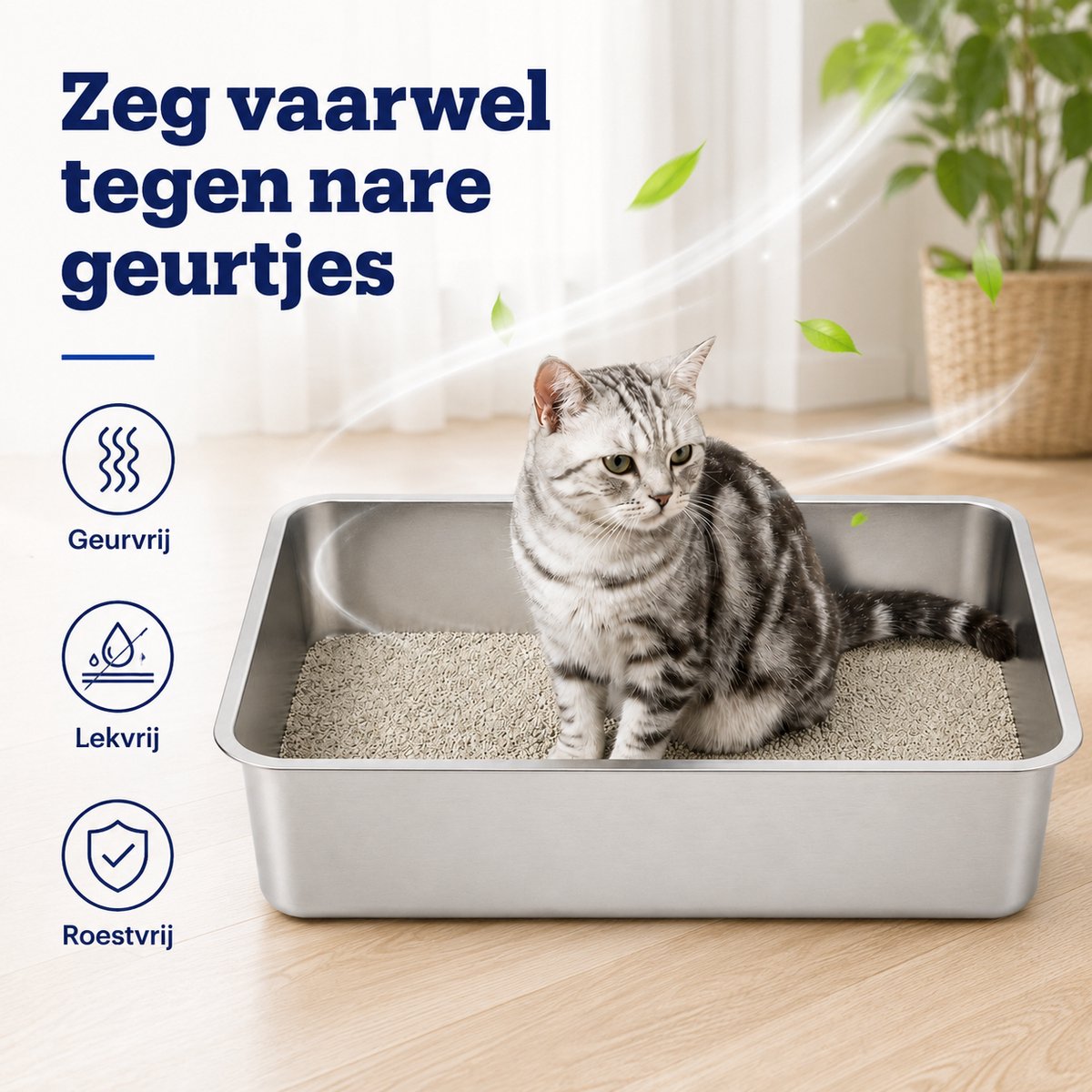 Miniatuur van productfoto 4 van YYCHAN RVS Kattenbak - Groot Open Kattentoilet - XXL - 60x40x15cm - Inclusief Siliconen Anti-slip - Hygiënisch & Anti-geur - XXL