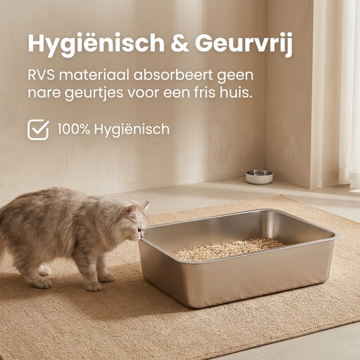 Miniatuur van productfoto 5 van YYCHAN RVS Kattenbak - Groot Open Kattentoilet - L - 45x35x15cm - Inclusief Siliconen Anti-slip - Hygiënisch & Anti-geur - L