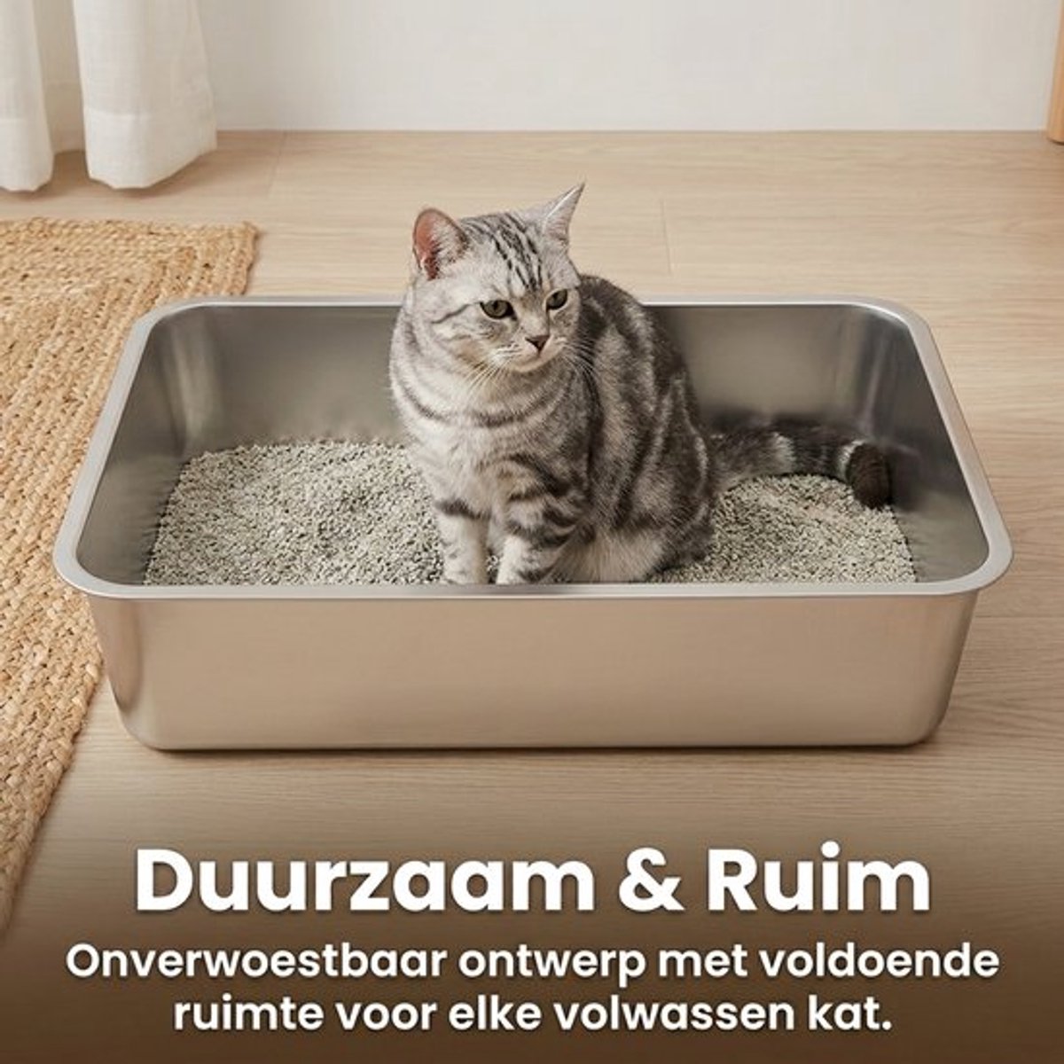 Miniatuur van productfoto 3 van YYCHAN RVS Kattenbak Ecohus Startpakket XXL-50x35x15cm-Zilver-Open Kattentoilet -Gemakkelijk Schoon Te Maken incl.Kattenbakvulling Klontvormend-6L