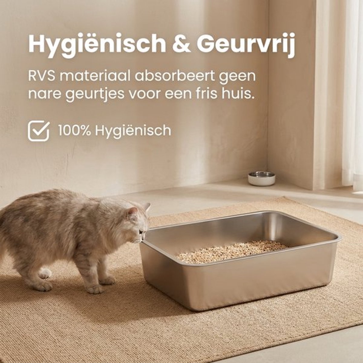 Miniatuur van productfoto 5 van YYCHAN RVS Kattenbak Ecohus Startpakket XXL-50x35x15cm-Zilver-Open Kattentoilet -Gemakkelijk Schoon Te Maken incl.Kattenbakvulling Klontvormend-6L