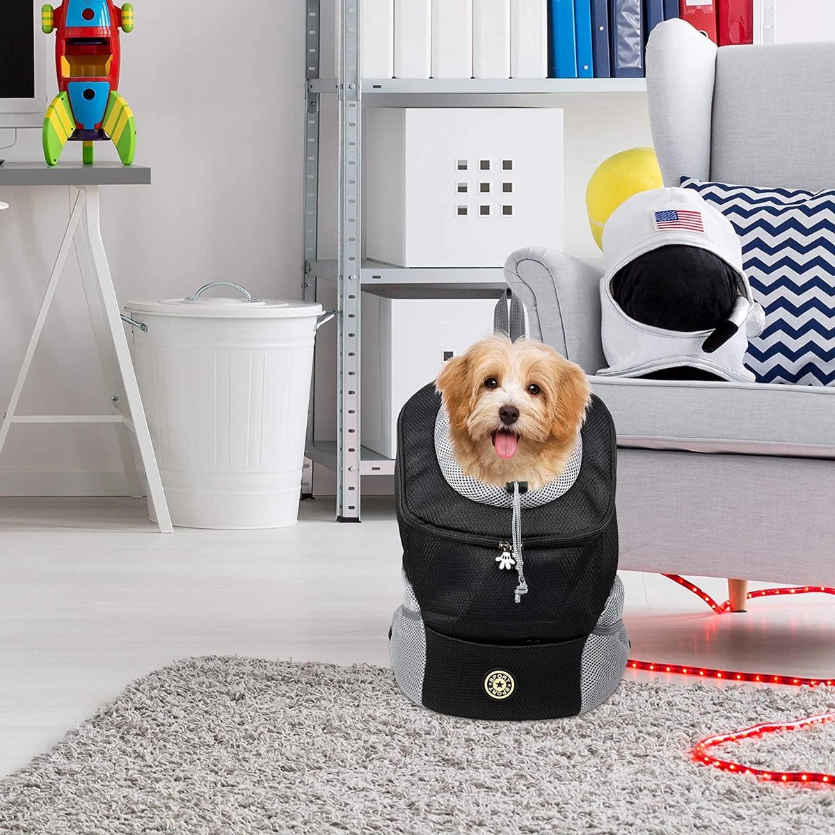 Miniatuur van productfoto 4 van Hondenrugzak transporttas voor hond (M) Zwart, ademend gaas en opbergvakken