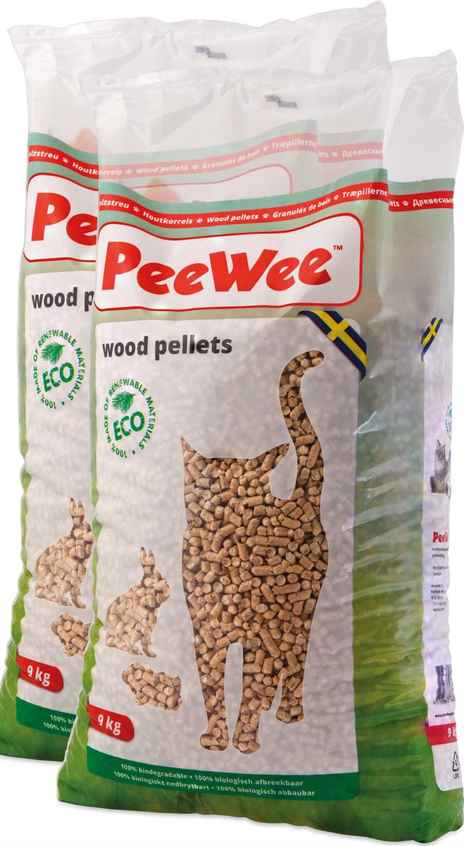 Miniatuur van productfoto 2 van Peewee Houtkorrels Kattenbakvulling - 2 x 9 kg (18 kg, 28l)