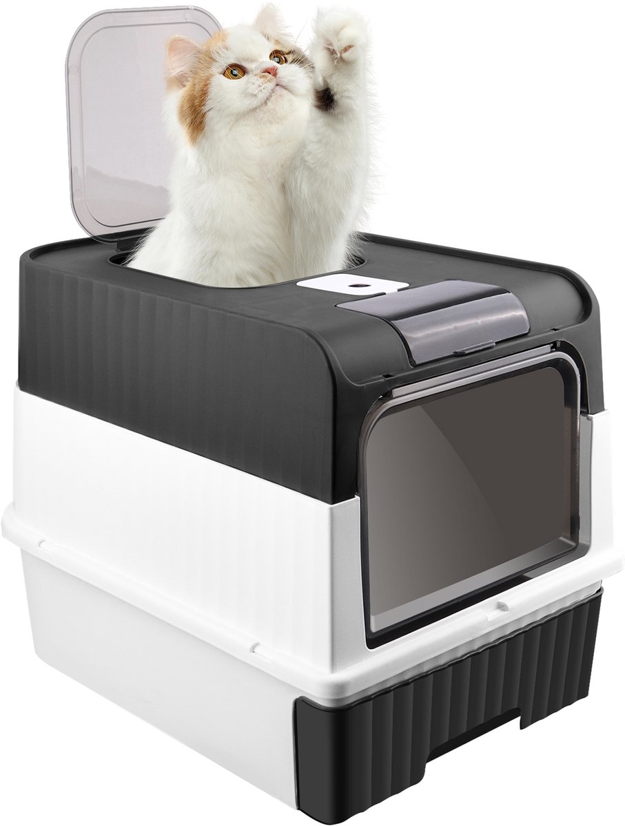 Miniatuur van productfoto 8 van PIPIPOXER Kattenbak met deksel Uittrekbare bak Schep 49*37*35 cm-Zwart