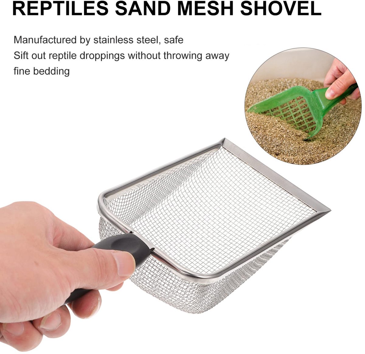 Miniatuur van productfoto 2 van Kattenbakschep - Schep van roestvrij staal - Schep voor reptielenbak - Schep met lange steel - Kattenbakzeef voor reptielen - Scheidt kattenbakvulling van kattenpoep - Geschikt voor katten en reptielen - Zwart
