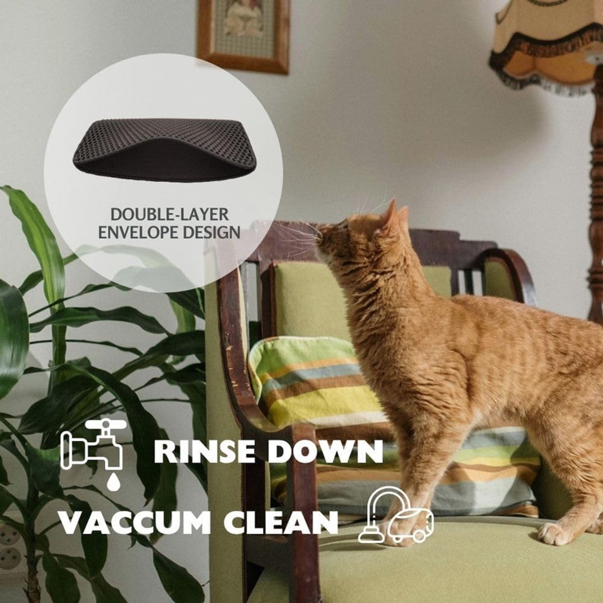Miniatuur van productfoto 3 van Kattenbakmat - Grote kattenbakmat - Honingraat dubbellaags ontwerp - Antislip zacht ter bescherming van de klauwen van de kat wasbaar zwart 55 x 75 cm - Voorkomt dat kattenbakvulling wordt weggesleept geschikt voor binnenkattenbakken kan op de vloer