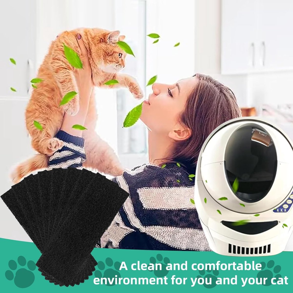 Miniatuur van productfoto 3 van 10 stuks-Geactiveerde koolstoffilterkatoen - geurverwijderende filterkatoen - geurverwijderende kattenbakkatoen - geschikt voor Litter-Robot 3 zelfreinigende kattenbakken - verwijdert geuren - zwart - 238*80*10 mm