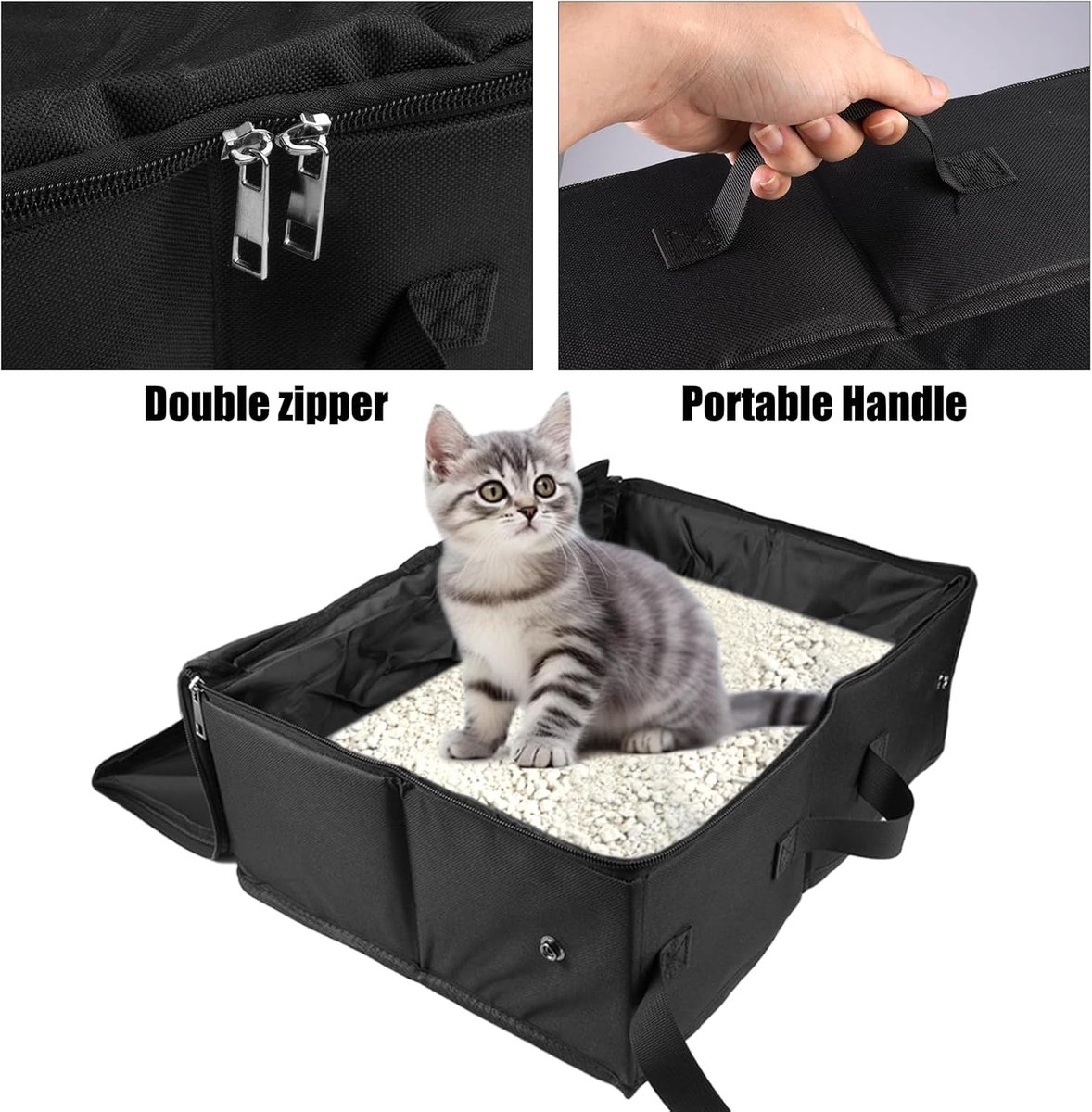 Miniatuur van productfoto 3 van Draagbare kattenbak - met deksel - opvouwbaar - 40x30cm - waterdicht - reiskattenbak - opvouwbaar - geschikt voor kamperen, gebruik in de auto, binnen- en buitengebruik - zwart