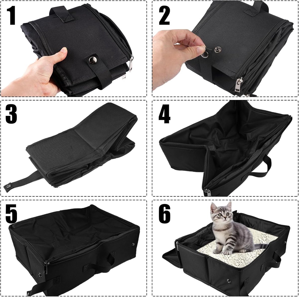 Miniatuur van productfoto 5 van Draagbare kattenbak - met deksel - opvouwbaar - 40x30cm - waterdicht - reiskattenbak - opvouwbaar - geschikt voor kamperen, gebruik in de auto, binnen- en buitengebruik - zwart