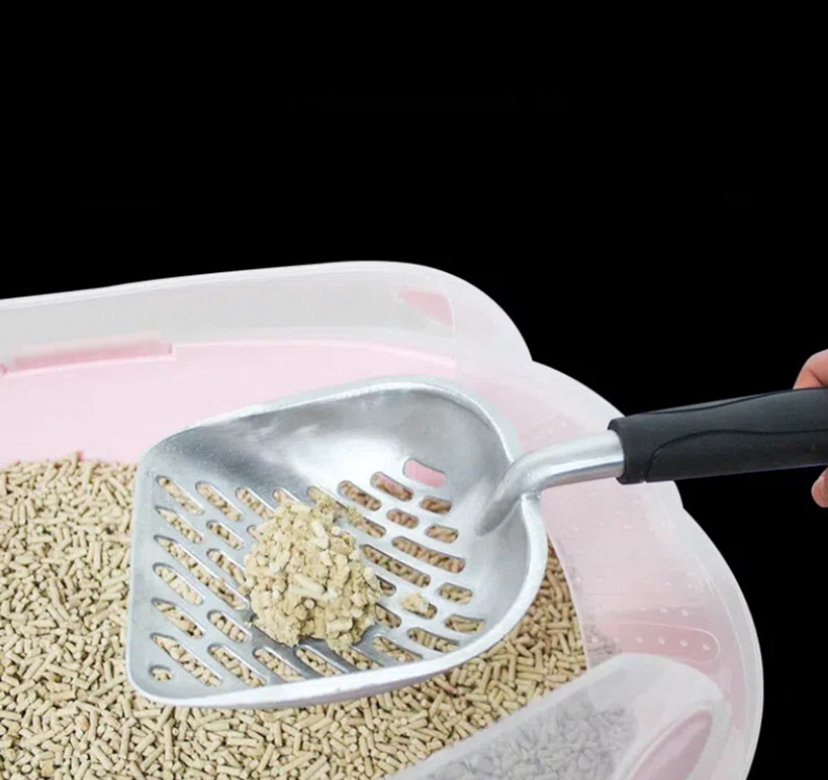 Miniatuur van productfoto 3 van Antiaanbak metalen kattenbakschep met lange steel, stevige diepe schep van aluminiumlegering, schep voor kittens met gaten, duurzame kattenbakschep met poepzeef (donkere kleur)