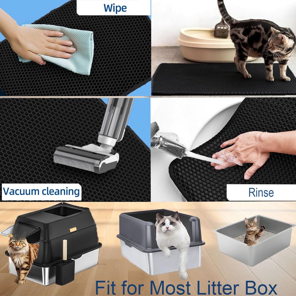 Miniatuur van productfoto 2 van Kattenbakmat - 40 x 50 cm - Waterdicht - Dubbele laag - Honingraatstructuur - Uitloopmat - Placemat Kat - Schoonloopmat Kattenbak - Kattenbak Accessoires - Katten Grit Opvanger - Katten Mat