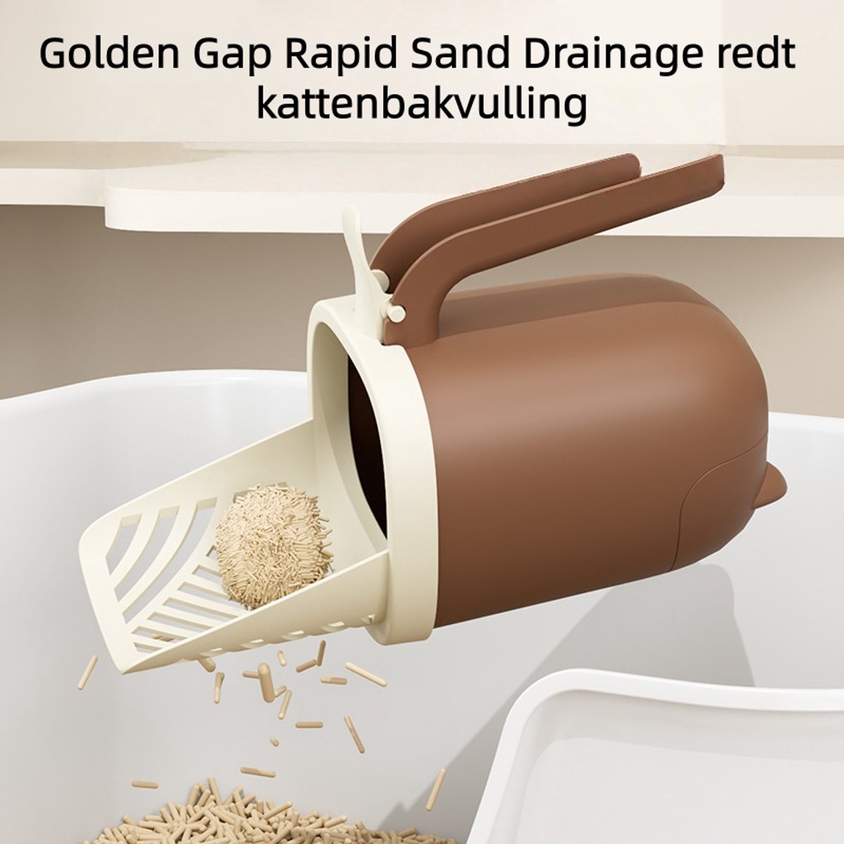 Miniatuur van productfoto 2 van 1 stuk - Kattenbakvulling schep - Afvalbak - Multifunctioneel - Met zeefschep - Grote capaciteit - Hygiënisch en netjes - Reinigingsgereedschap - Koffiebruin
