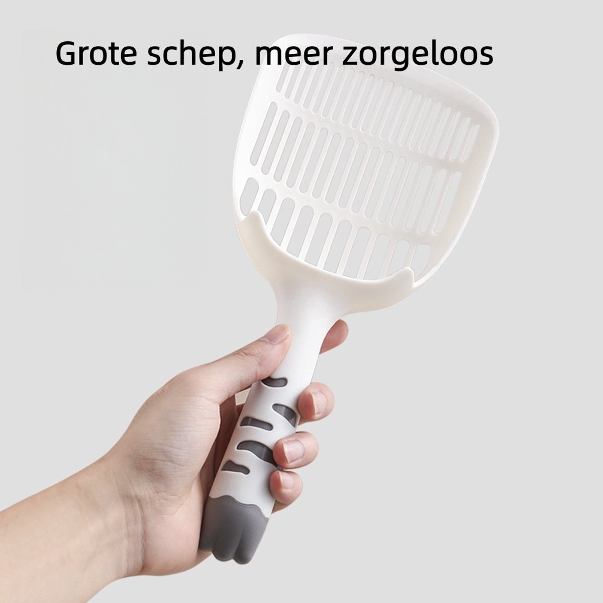 Miniatuur van productfoto 3 van 1 stuk - Kattenbakvulling schep - groot formaat - fijnmazig, geschikt voor biologisch afbreekbare tofu kattenbakvulling - drie-gaats gaas - wit-grijs
