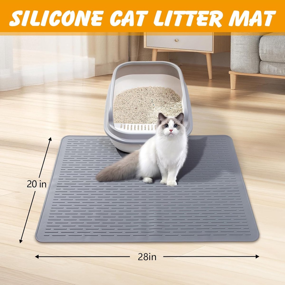 Miniatuur van productfoto 3 van Kattenbakmat - kattenbak mat - Kattenbakmat met waterdichte opstaande randen - 71 x 50 cm - Siliconen kattenbakmat - Grijs